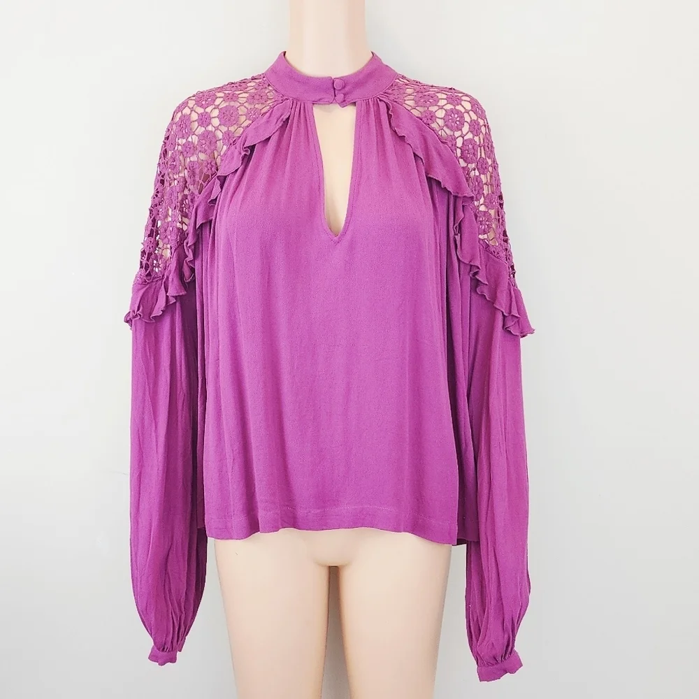 Free People Little Bit Of Love Raspberry long sleeve blouse